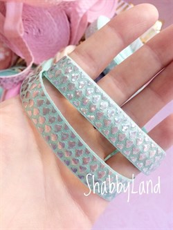 Резинка серебряные камушки на мятном, 1 метр RSK15