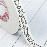 Лента хлопковая декоративная Ключики, бело-чёрная, 3035099 LHBD15k