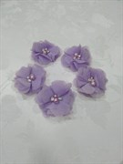 Цветы шифоновые с бусинами и стразами, цвет лавандовый, арт.AFlower13lavender CSHB60